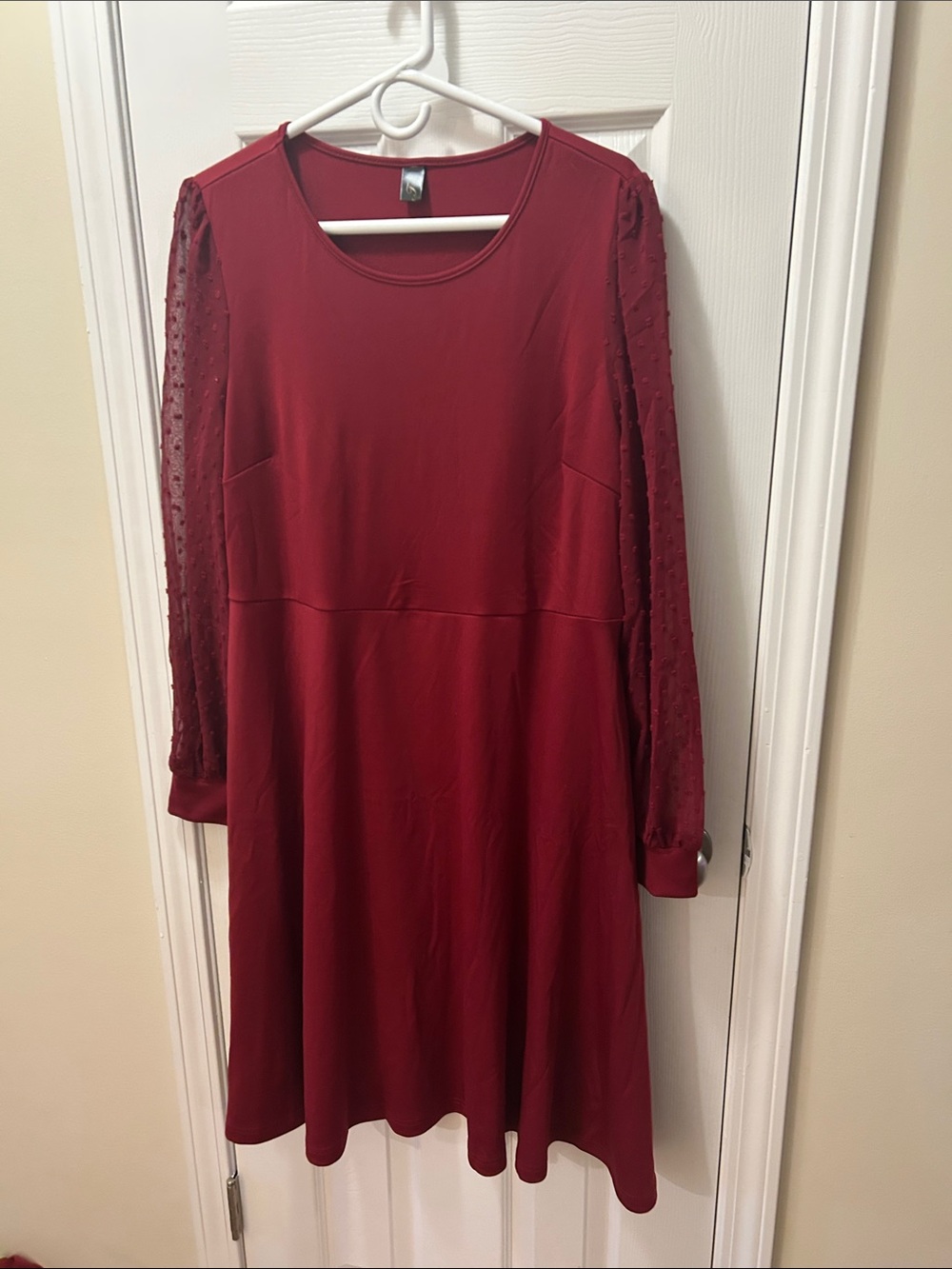 Women's Burgundy Long-Sleeve A-Line Dress